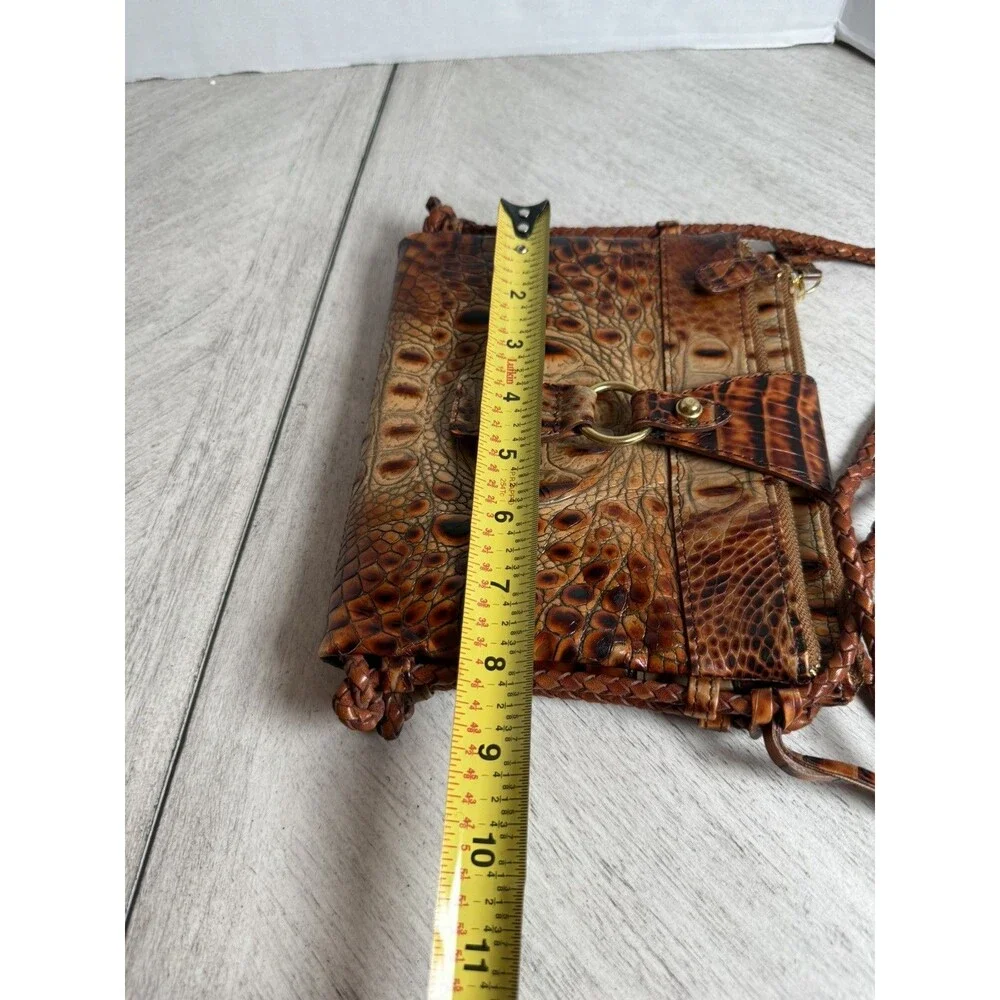 Brahmin Pecan Melbourne Croc Embossed Leather Crossbody Bag Organizer Vintage